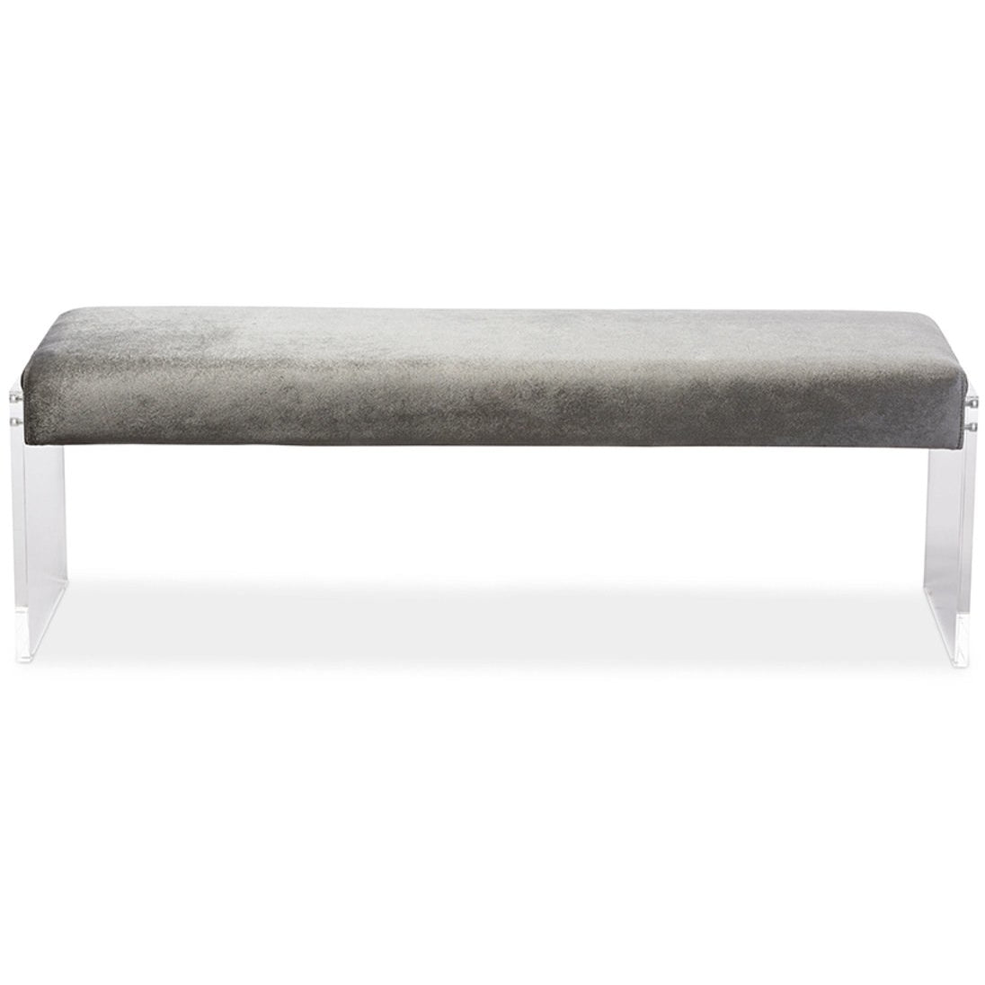 Baxton Studio Hildon Modern and Contemporary Grey Microsuede Fabric Upholstered Lux Bench with Paneled Acrylic Legs Baxton Studio-benches-Minimal And Modern - 1