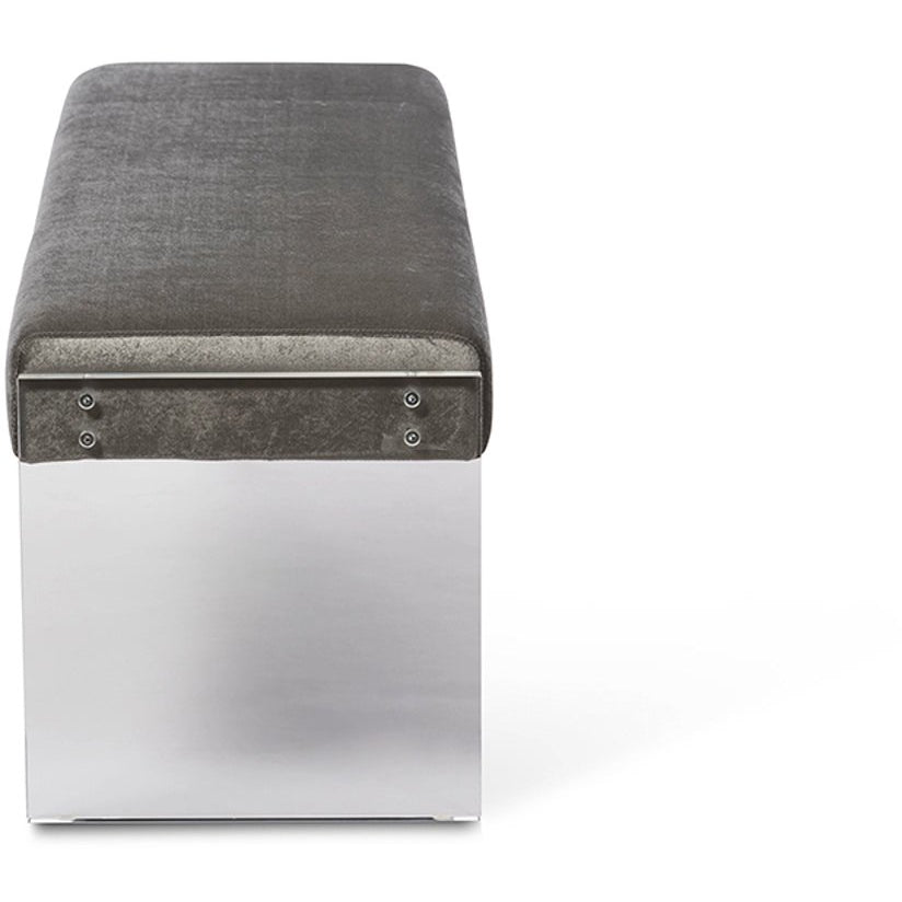 Baxton Studio Hildon Modern and Contemporary Grey Microsuede Fabric Upholstered Lux Bench with Paneled Acrylic Legs Baxton Studio-benches-Minimal And Modern - 3