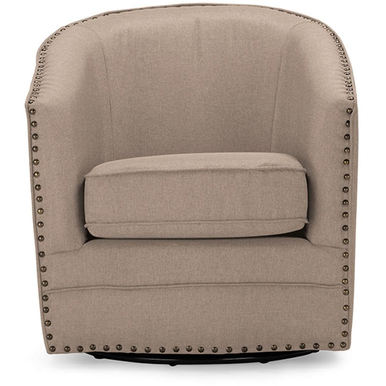 Baxton Studio Porter Modern and Contemporary Classic Retro Beige Fabric Upholstered Swivel Tub Chair Baxton Studio-chairs-Minimal And Modern - 1