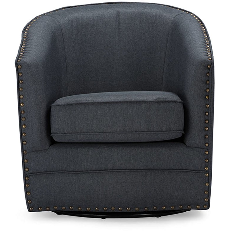 Baxton Studio Porter Modern and Contemporary Classic Retro Grey Fabric Upholstered Swivel Tub Chair Baxton Studio-chairs-Minimal And Modern - 1