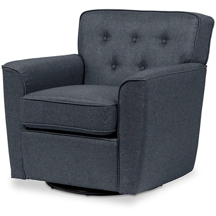 Baxton Studio Canberra Modern Retro Contemporary Grey Fabric Upholstered Button-tufted Swivel Lounge Chair with Arms Baxton Studio-chairs-Minimal And Modern - 1