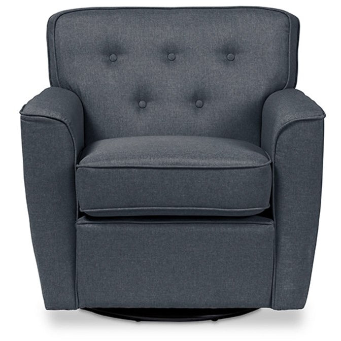 Baxton Studio Canberra Modern Retro Contemporary Grey Fabric Upholstered Button-tufted Swivel Lounge Chair with Arms Baxton Studio-chairs-Minimal And Modern - 2