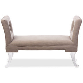 Baxton Studio Bessie Modern and Contemporary Beige Linen Upholstered Lux Flared Arms Ottoman Bench with Flared Acrylic Legs Baxton Studio-benches-Minimal And Modern - 1