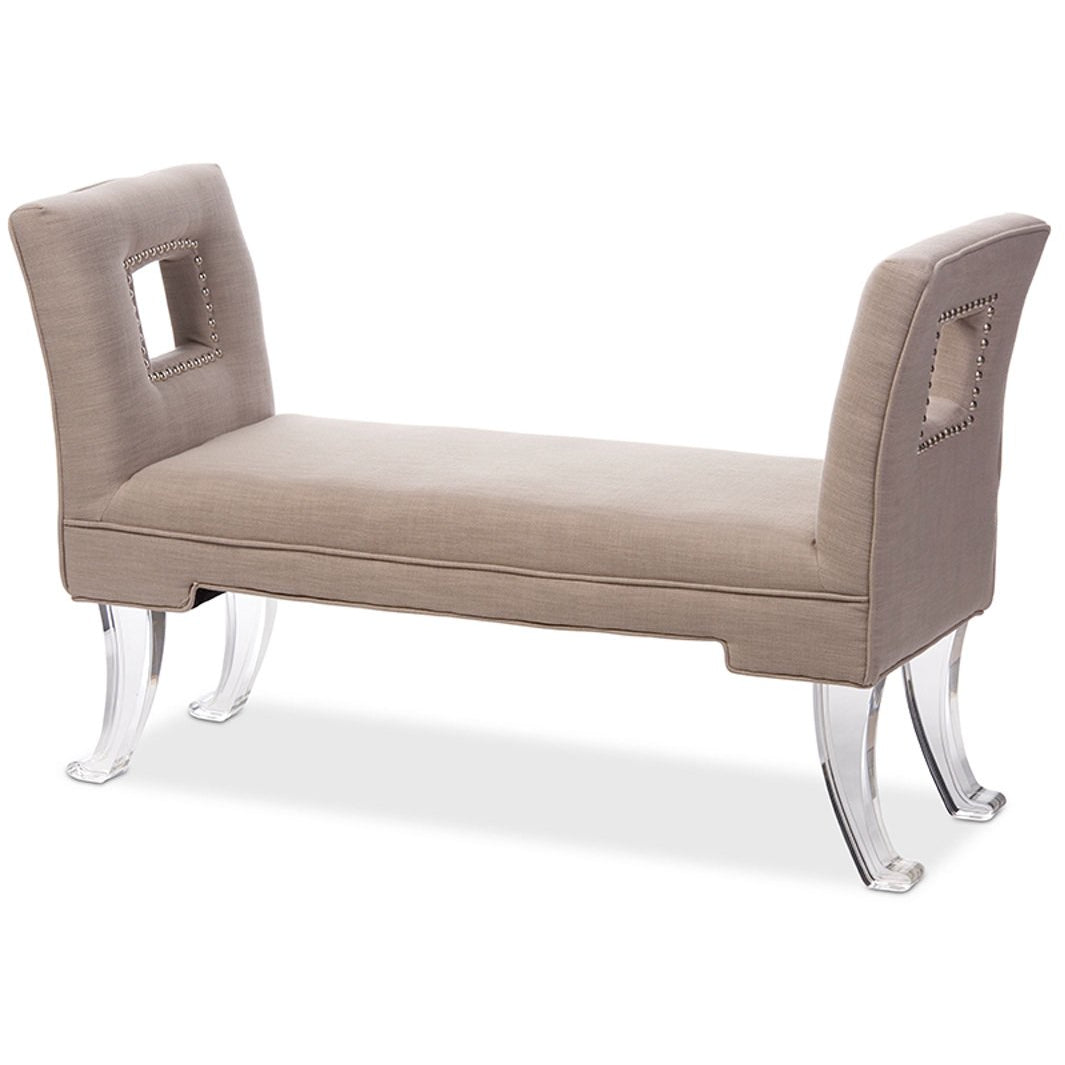 Baxton Studio Bessie Modern and Contemporary Beige Linen Upholstered Lux Flared Arms Ottoman Bench with Flared Acrylic Legs Baxton Studio-benches-Minimal And Modern - 2