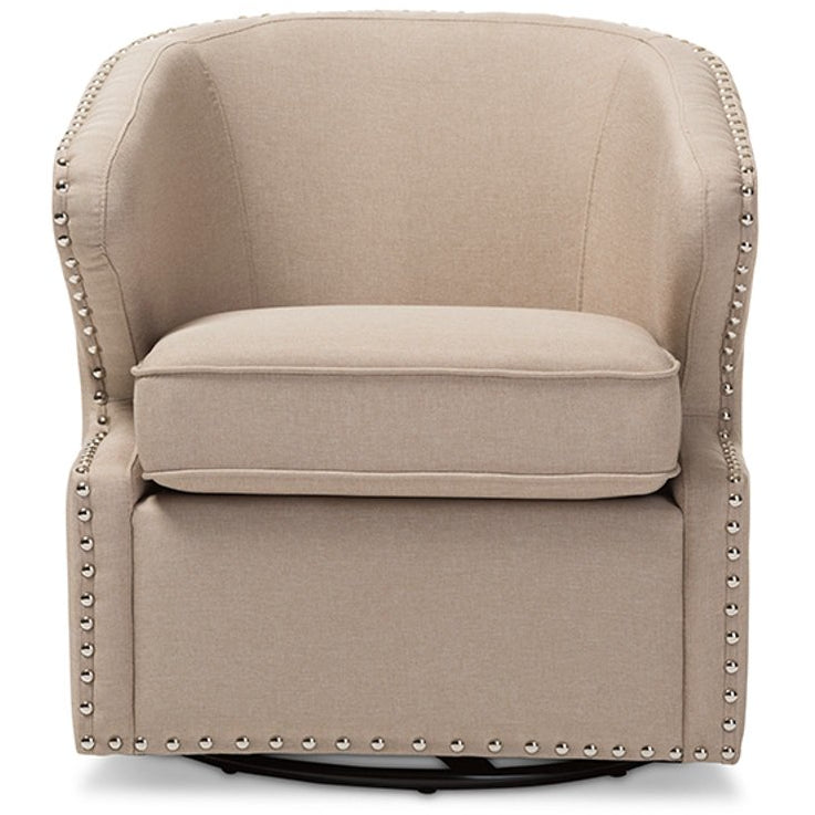 Baxton Studio Finley Mid-century Modern Beige Fabric Upholstered Swivel Armchair Baxton Studio-chairs-Minimal And Modern - 1