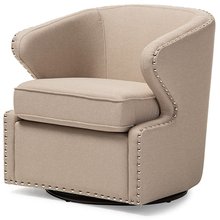 Baxton Studio Finley Mid-century Modern Beige Fabric Upholstered Swivel Armchair Baxton Studio-chairs-Minimal And Modern - 2