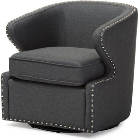 Baxton Studio Finley Mid-century Modern Grey Fabric Upholstered Swivel Armchair Baxton Studio-chairs-Minimal And Modern - 2