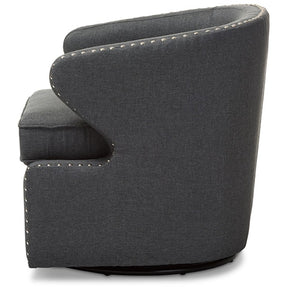 Baxton Studio Finley Mid-century Modern Grey Fabric Upholstered Swivel Armchair Baxton Studio-chairs-Minimal And Modern - 3