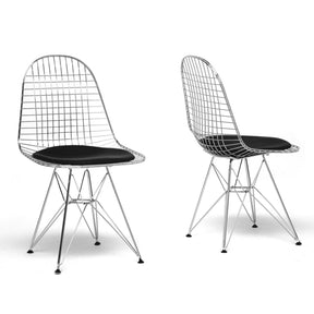 Baxton Studio Avery Mid-Century Modern Wire Chair with Black Cushion (Set of 2) Baxton Studio-dining chair-Minimal And Modern - 1