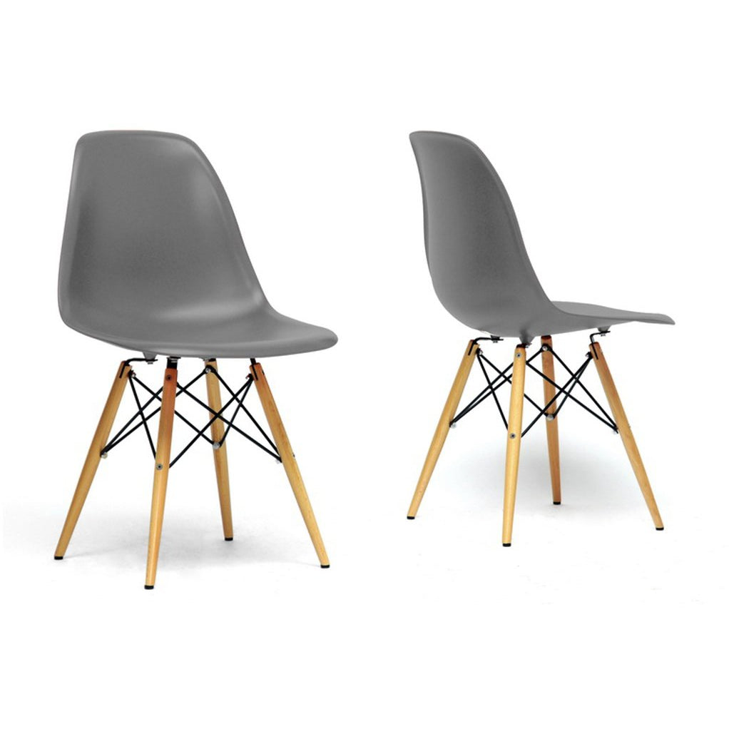 Baxton Studio Azzo Grey Plastic Mid-Century Modern Shell Chair (Set of 2) Baxton Studio-dining chair-Minimal And Modern - 1