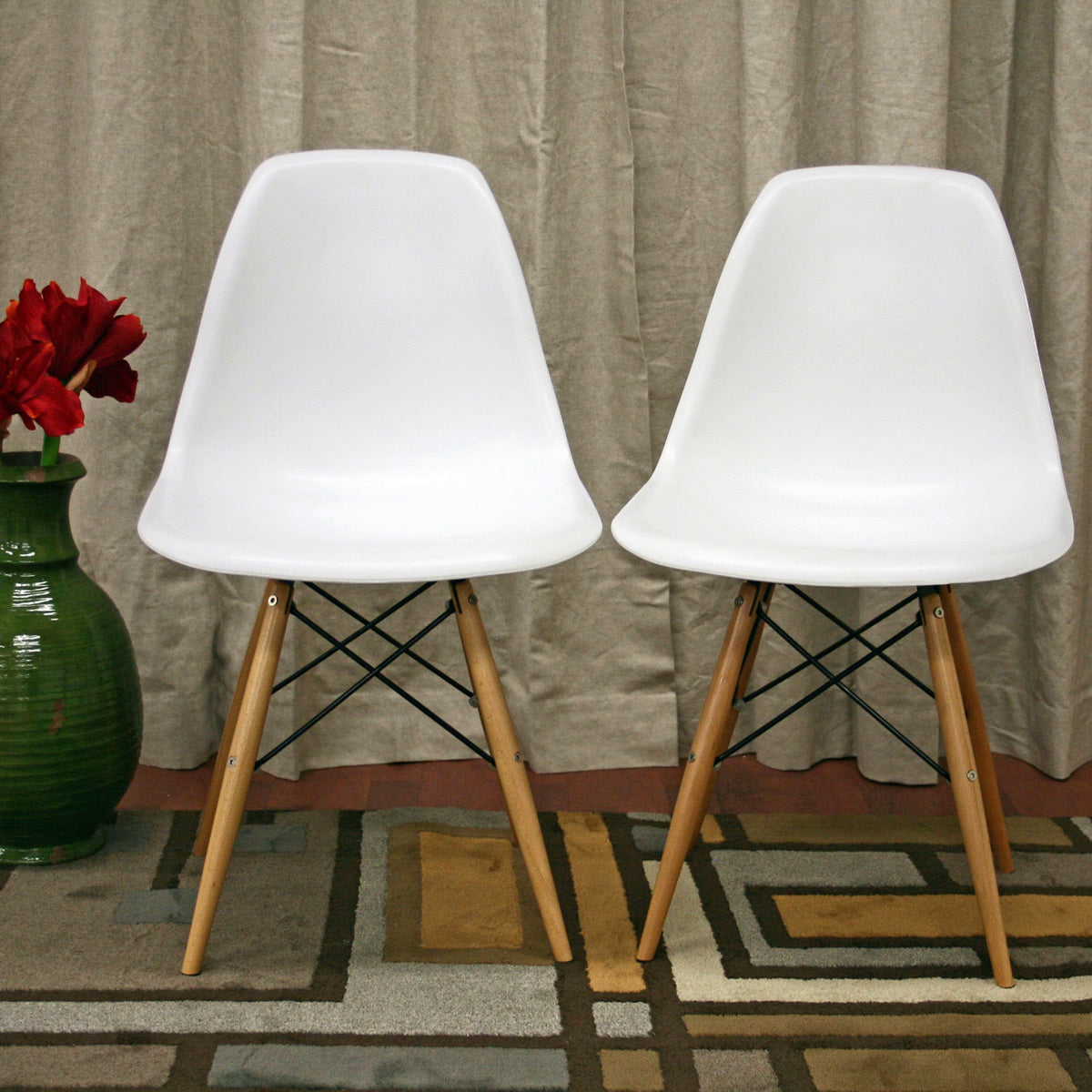Baxton Studio Azzo White Plastic Mid-Century Modern Shell Chair  (Set of 2) Baxton Studio-dining chair-Minimal And Modern - 1
