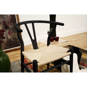 Baxton Studio Mid-Century Modern Wishbone Chair - Black Wood Y Chair (Set of 2) Baxton Studio-chairs-Minimal And Modern - 3