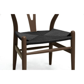 Baxton Studio Mid-Century Modern Wishbone Chair - Brown Wood Y Chair with Black Seat (Set of 2) Baxton Studio-chairs-Minimal And Modern - 3
