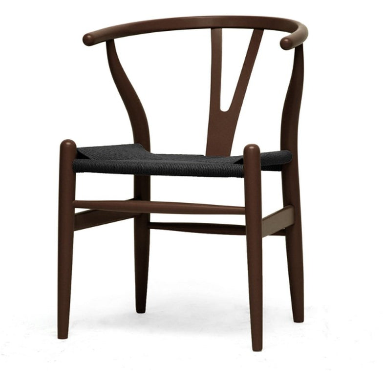 Baxton Studio Mid-Century Modern Wishbone Chair - Brown Wood Y Chair with Black Seat (Set of 2) Baxton Studio-chairs-Minimal And Modern - 1