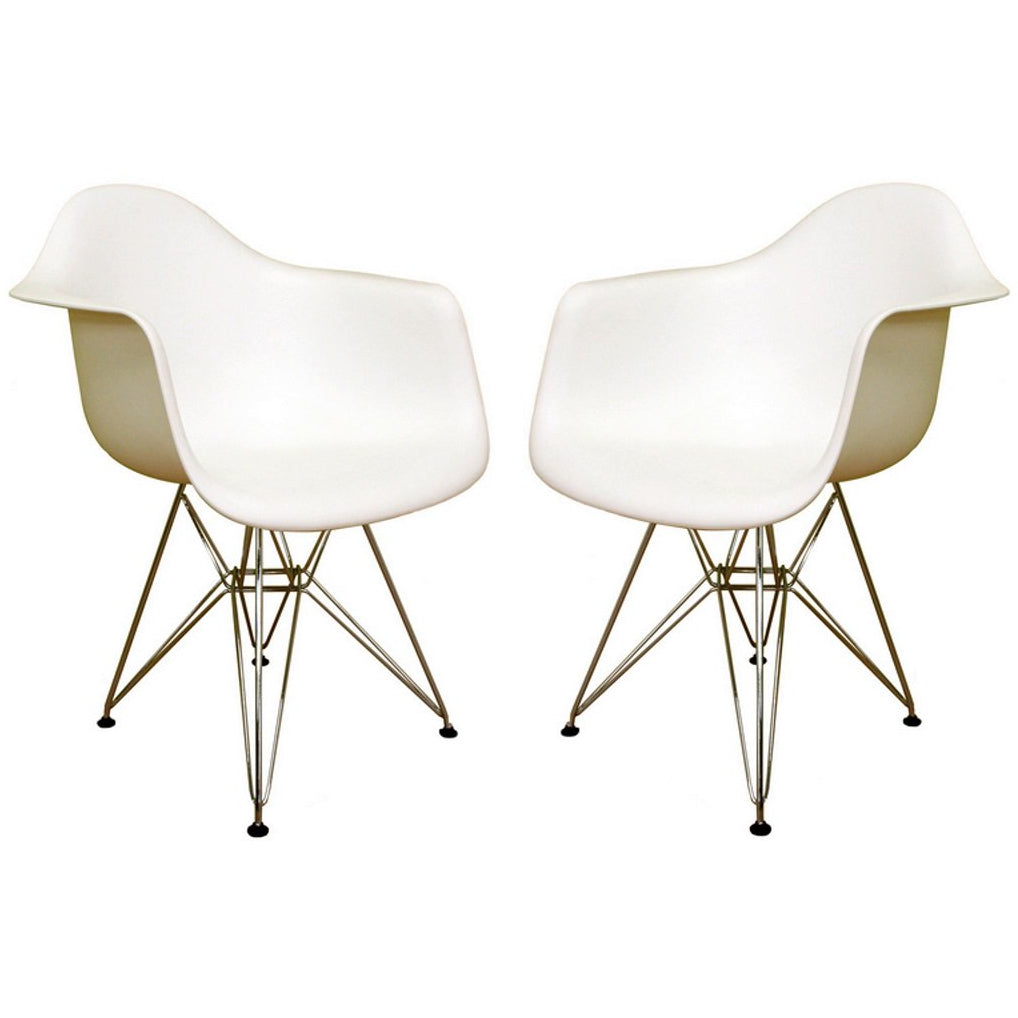 Baxton Studio Pascal White Plastic Mid-Century Modern Shell Chair (Set of 2) Baxton Studio-dining chair-Minimal And Modern - 1