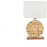 Baxton Studio Budalin Wood & White Linen Lamp Baxton Studio--Minimal And Modern - 1