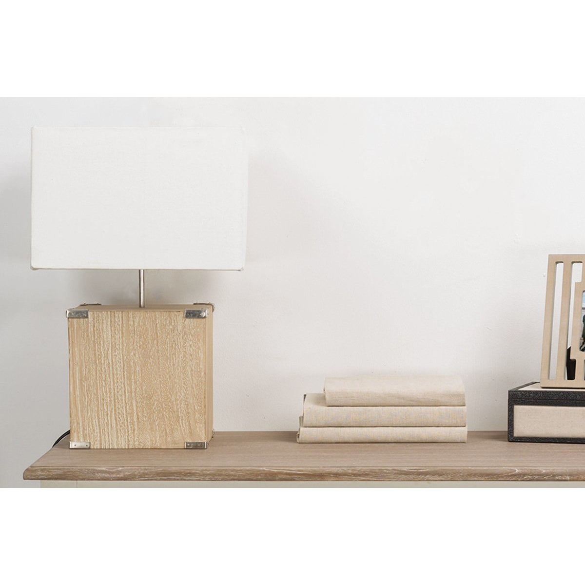 Baxton Studio Kostka Wood and Fabric Lamp Baxton Studio--Minimal And Modern - 4