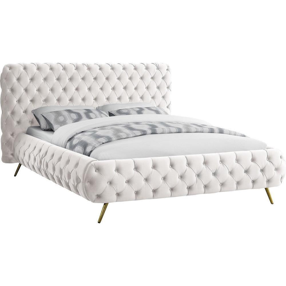 Meridian Furniture Delano Cream Velvet King BedMeridian Furniture - King Bed - Minimal And Modern - 1
