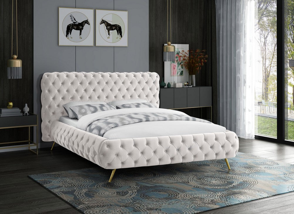 Meridian Furniture Delano Cream Velvet King Bed