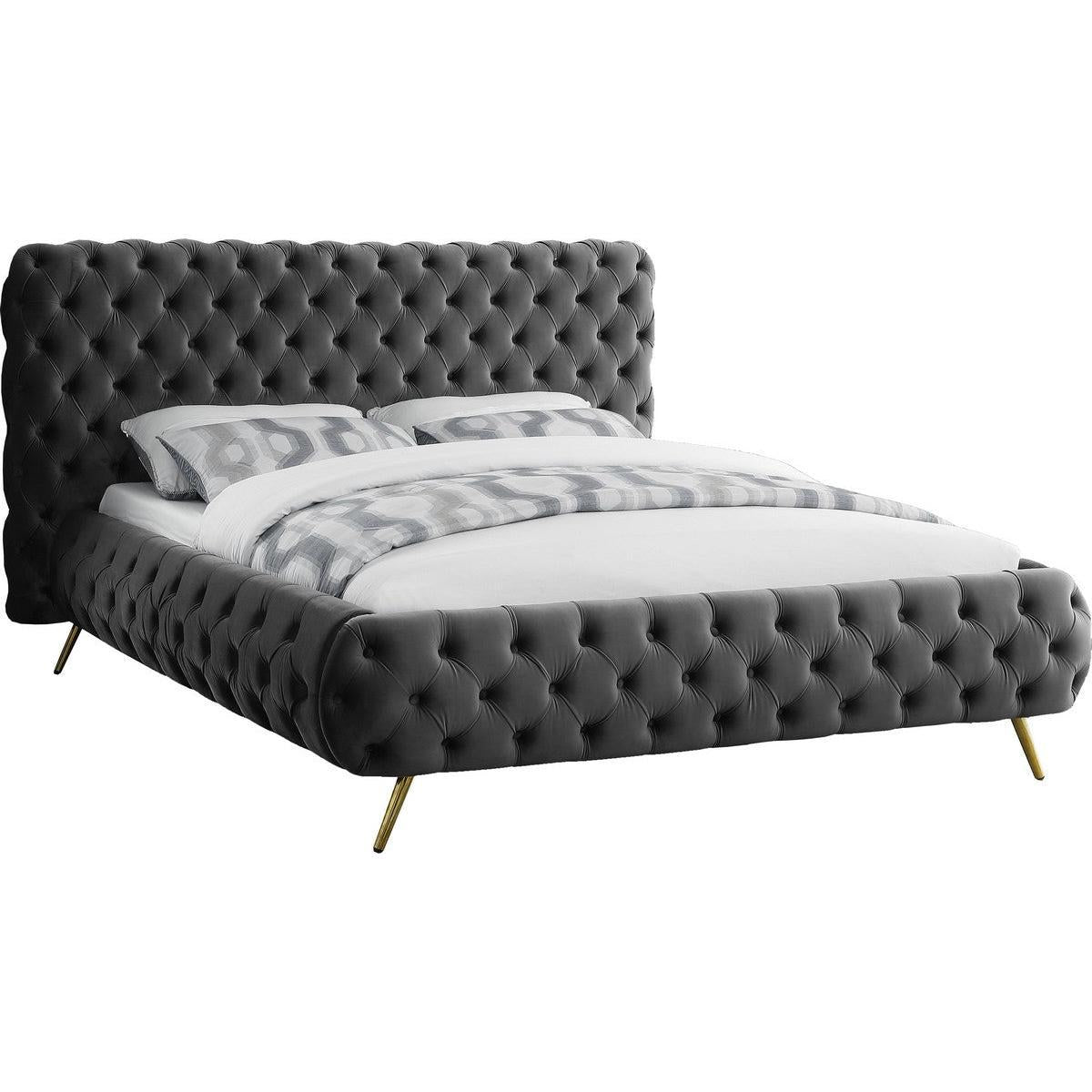 Meridian Furniture Delano Grey Velvet King BedMeridian Furniture - King Bed - Minimal And Modern - 1