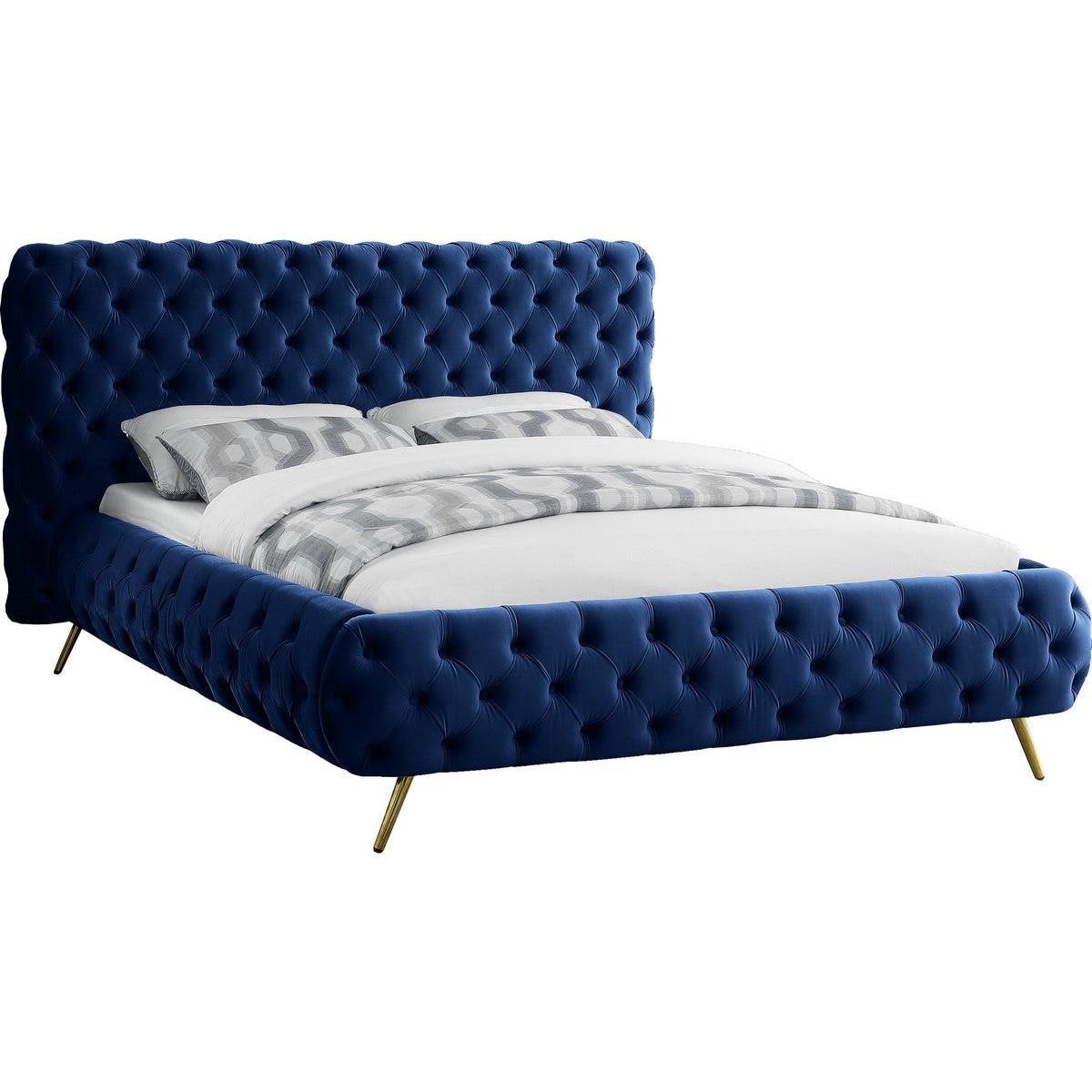 Meridian Furniture Delano Navy Velvet King BedMeridian Furniture - King Bed - Minimal And Modern - 1