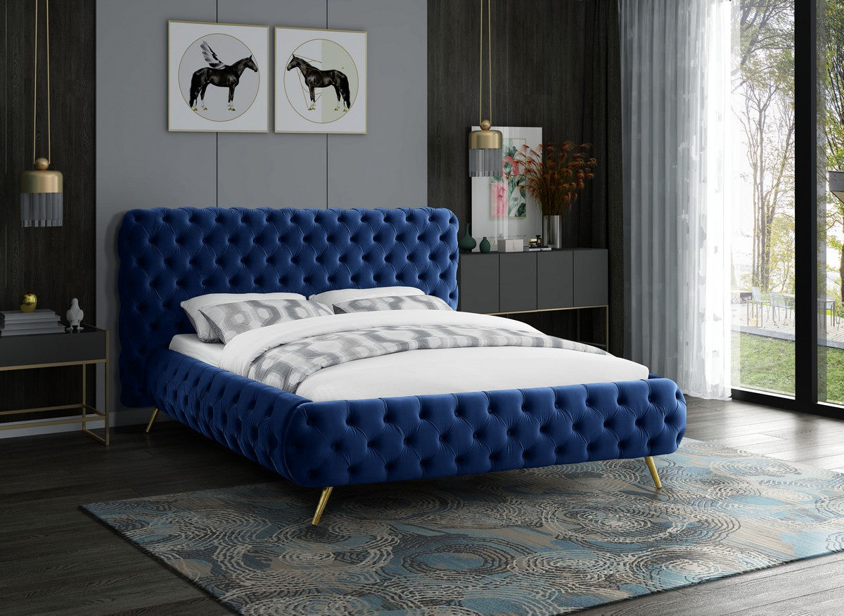 Meridian Furniture Delano Navy Velvet King Bed