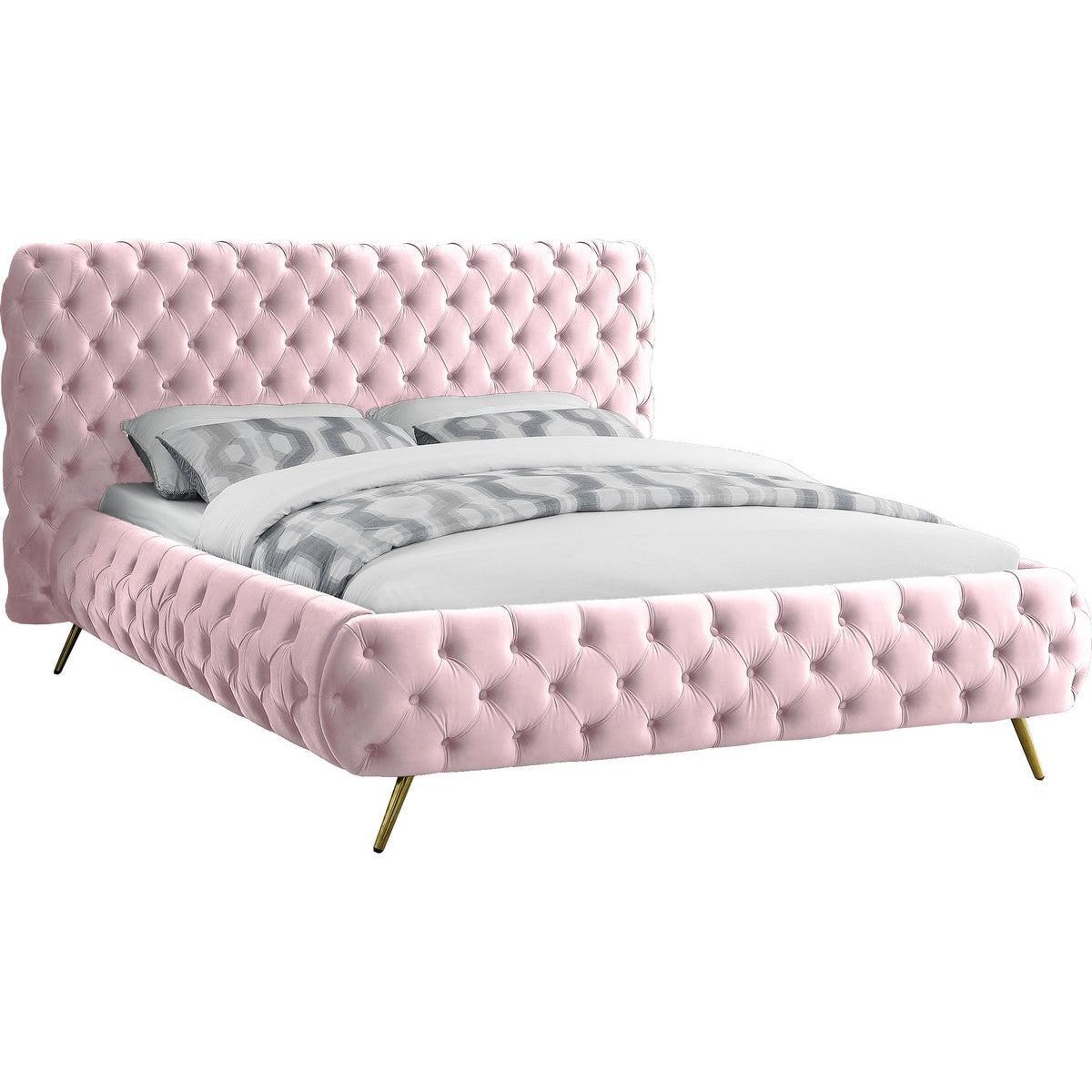 Meridian Furniture Delano Pink Velvet Queen BedMeridian Furniture - Queen Bed - Minimal And Modern - 1