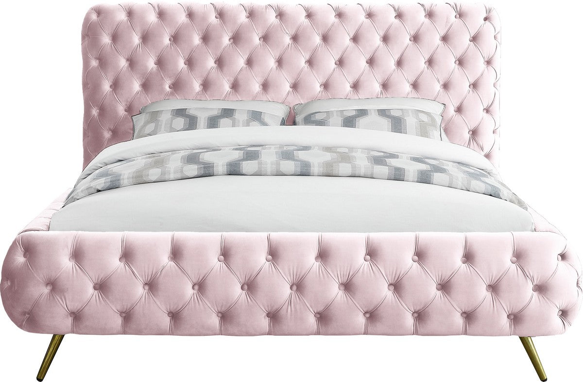 Meridian Furniture Delano Pink Velvet Queen Bed