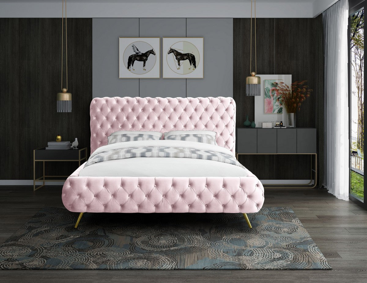 Meridian Furniture Delano Pink Velvet Queen Bed