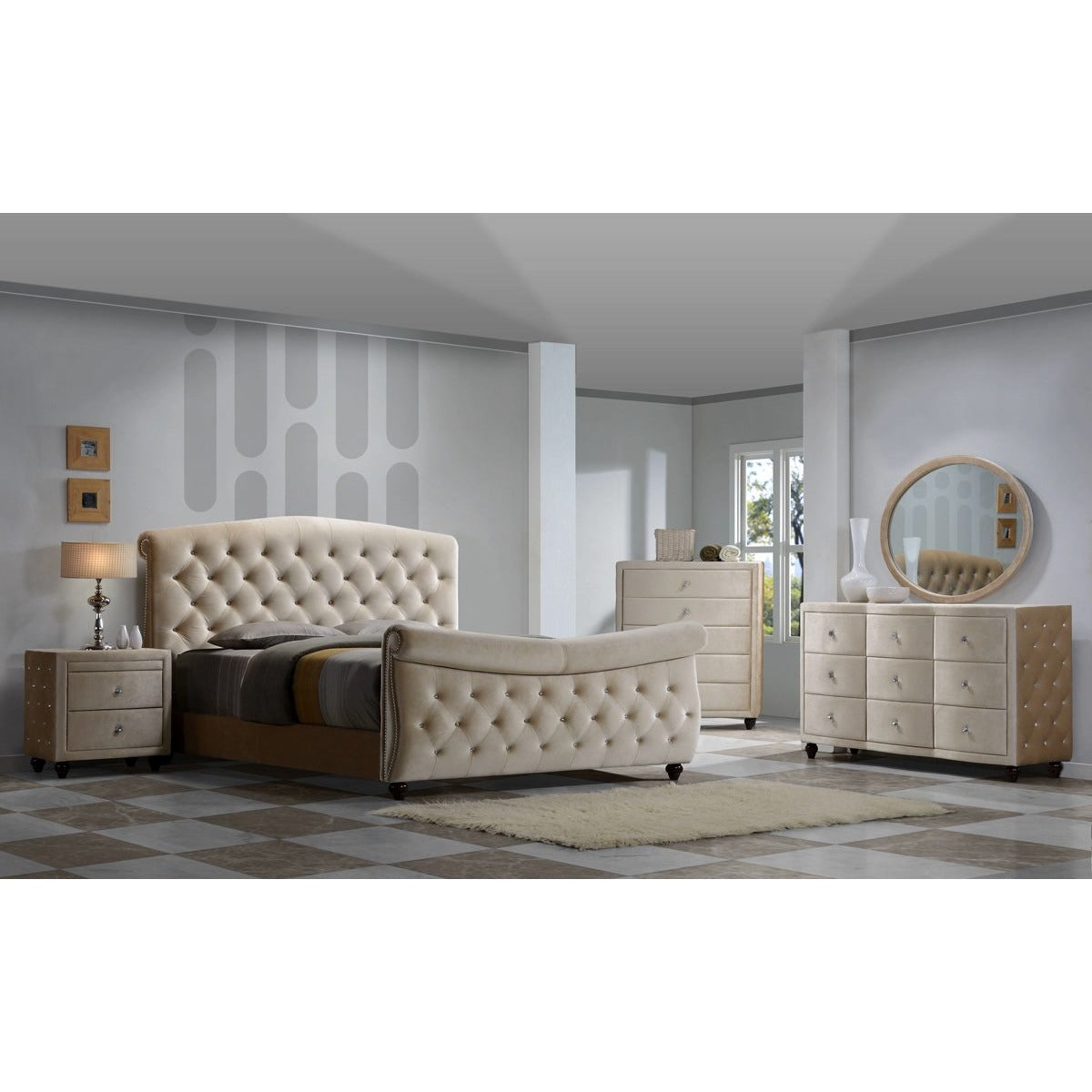Meridian Furniture Diamond King Sleigh Bed-Minimal & Modern