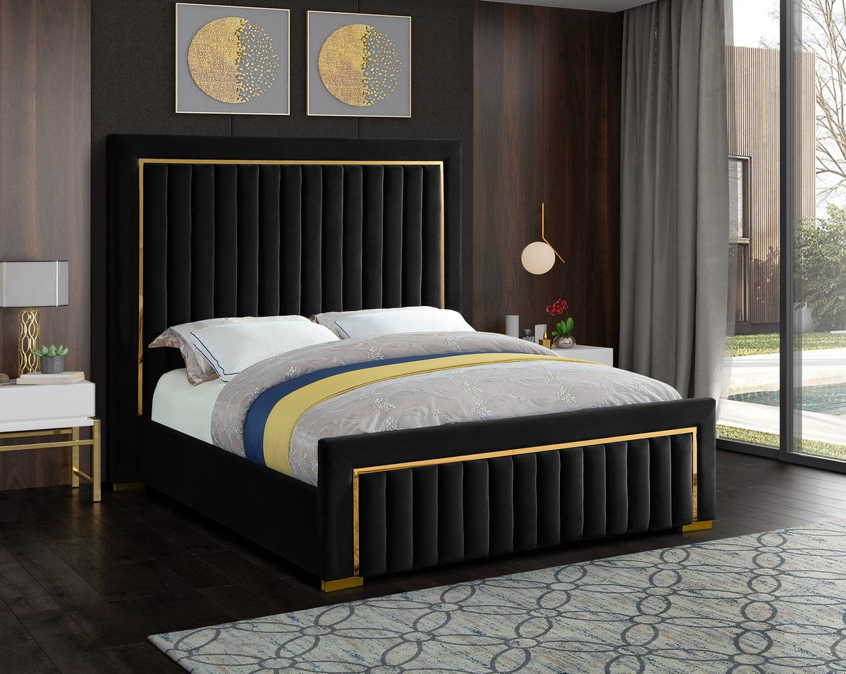 Meridian Furniture Dolce Black Velvet Queen Bed (3 Boxes)