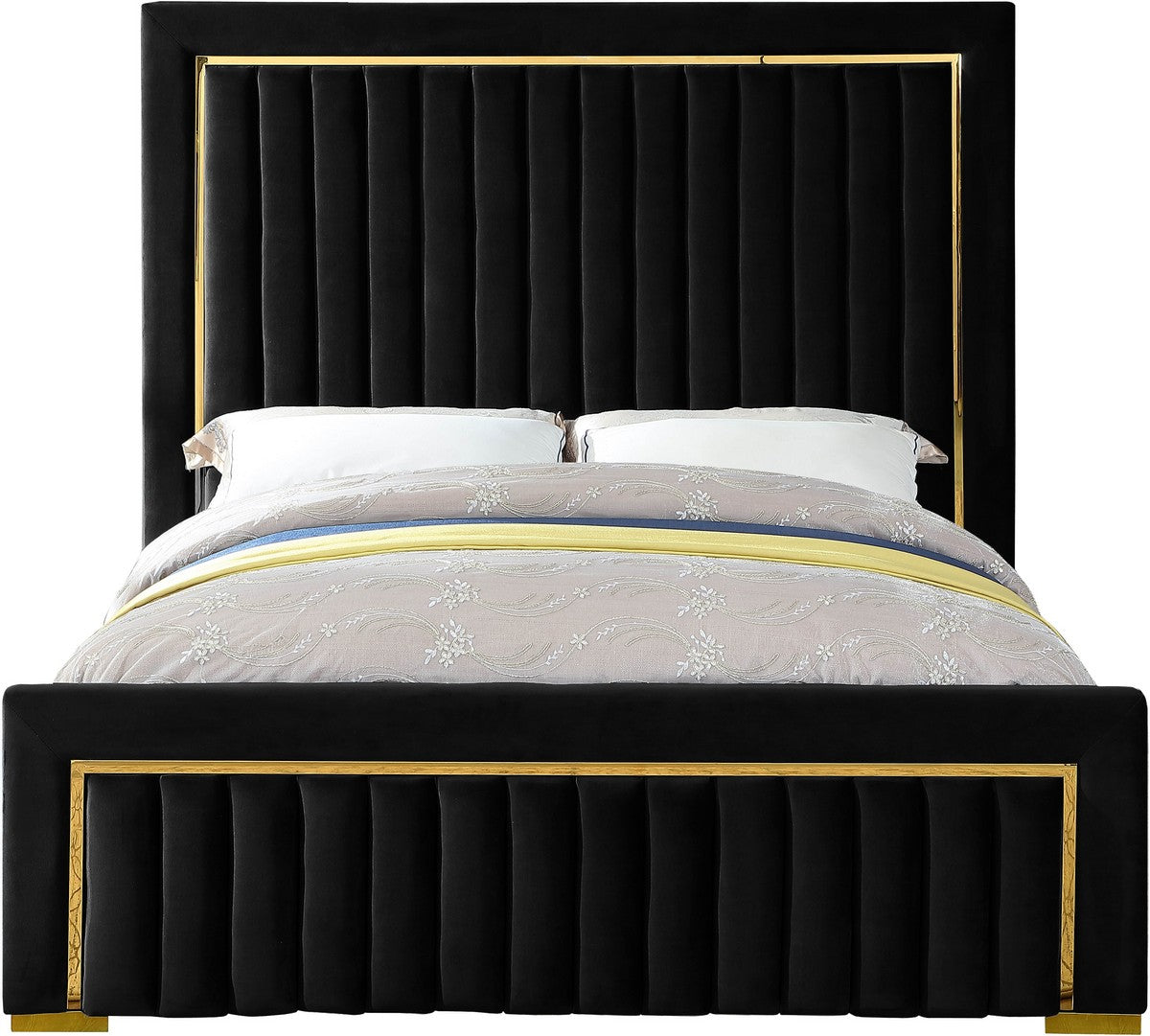 Meridian Furniture Dolce Black Velvet Queen Bed (3 Boxes)