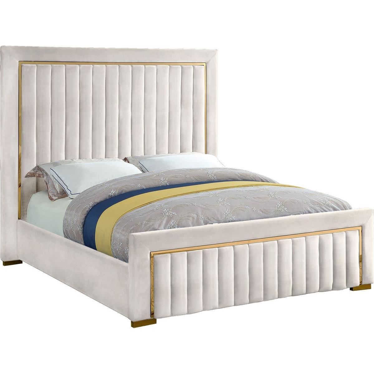 Meridian Furniture Dolce Cream Velvet King Bed (3 Boxes)Meridian Furniture - King Bed (3 Boxes) - Minimal And Modern - 1