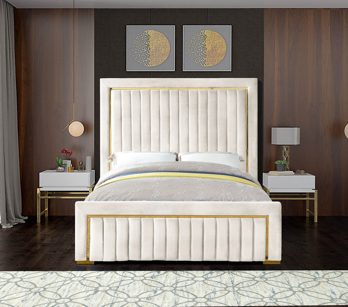 Meridian Furniture Dolce Cream Velvet King Bed (3 Boxes)