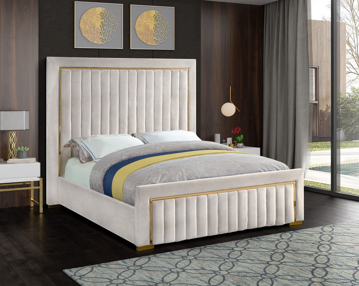 Meridian Furniture Dolce Cream Velvet Queen Bed (3 Boxes)