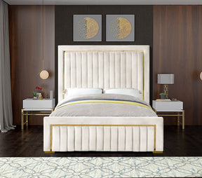 Meridian Furniture Dolce Cream Velvet Queen Bed (3 Boxes)