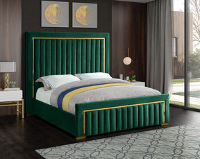 Meridian Furniture Dolce Green Velvet Queen Bed (3 Boxes)