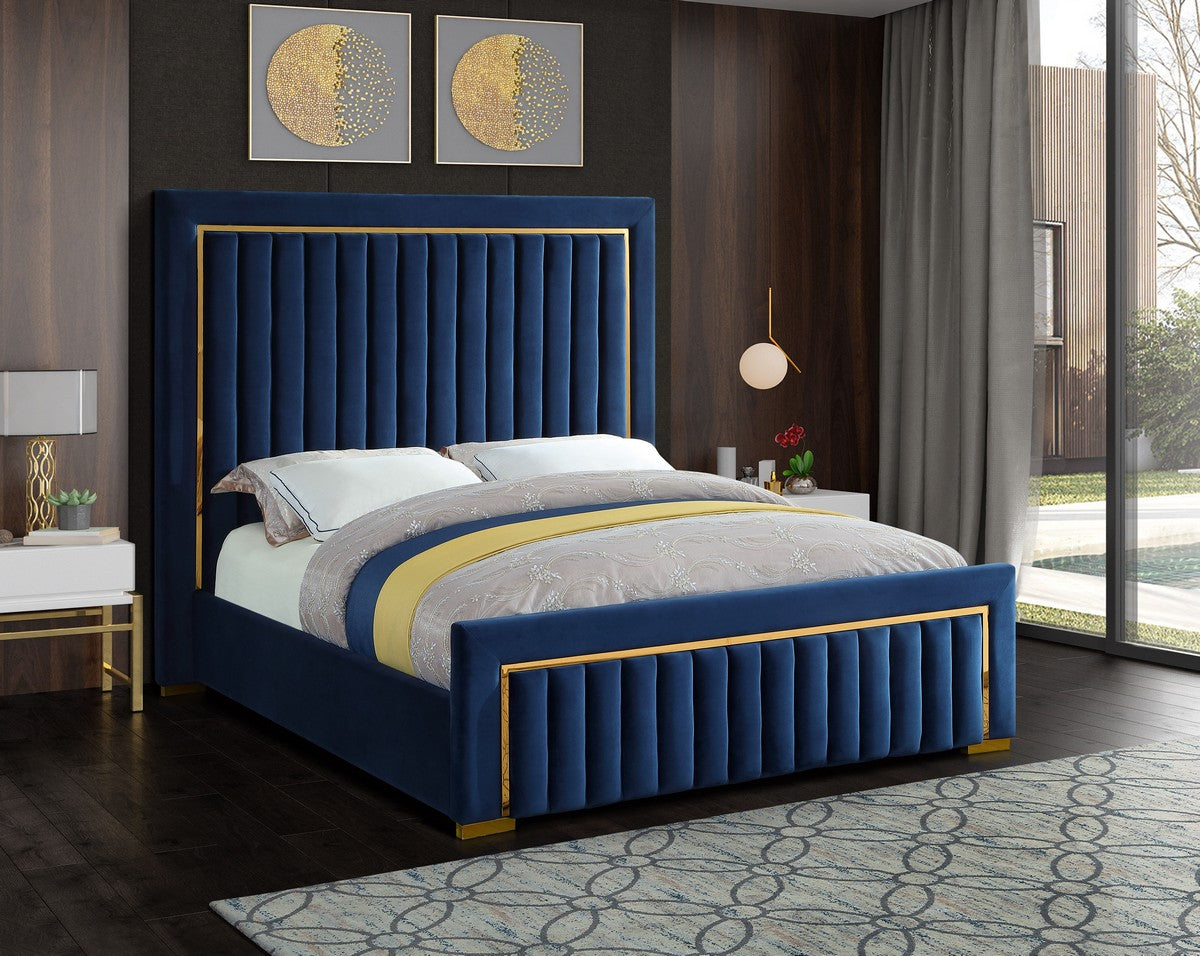 Meridian Furniture Dolce Navy Velvet King Bed (3 Boxes)
