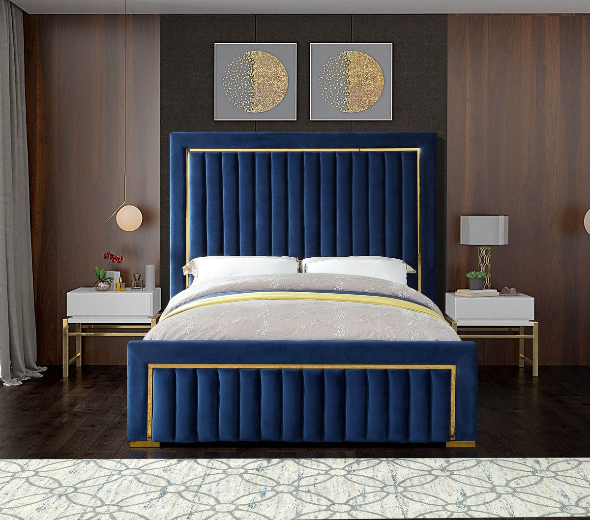Meridian Furniture Dolce Navy Velvet King Bed (3 Boxes)