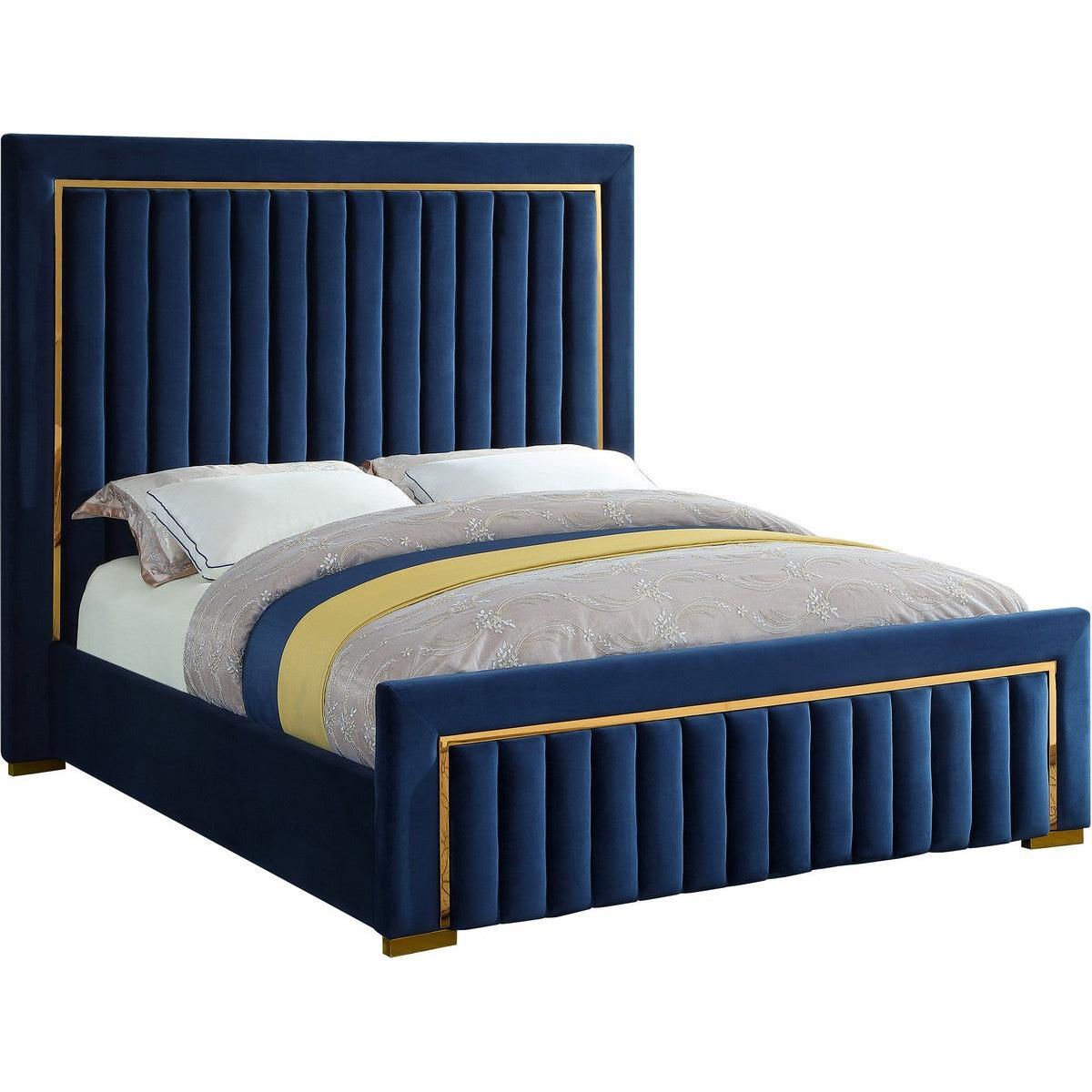 Meridian Furniture Dolce Navy Velvet Queen Bed (3 Boxes)Meridian Furniture - Queen Bed (3 Boxes) - Minimal And Modern - 1