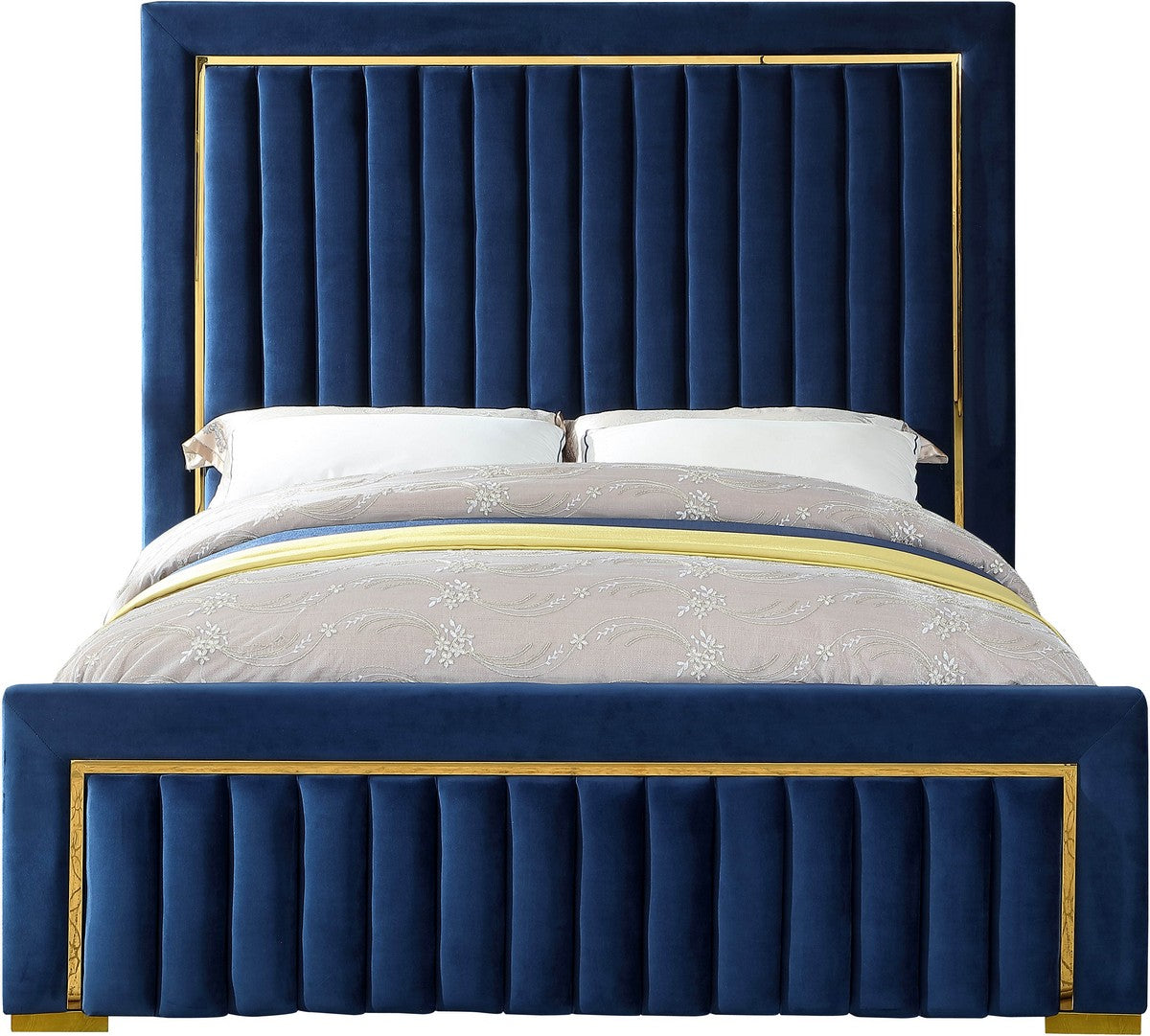 Meridian Furniture Dolce Navy Velvet Queen Bed (3 Boxes)