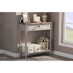 Baxton Studio Edouard French Provincial Style White Wash Distressed Two-tone 1-drawer Console Table Baxton Studio-side tables-Minimal And Modern - 4