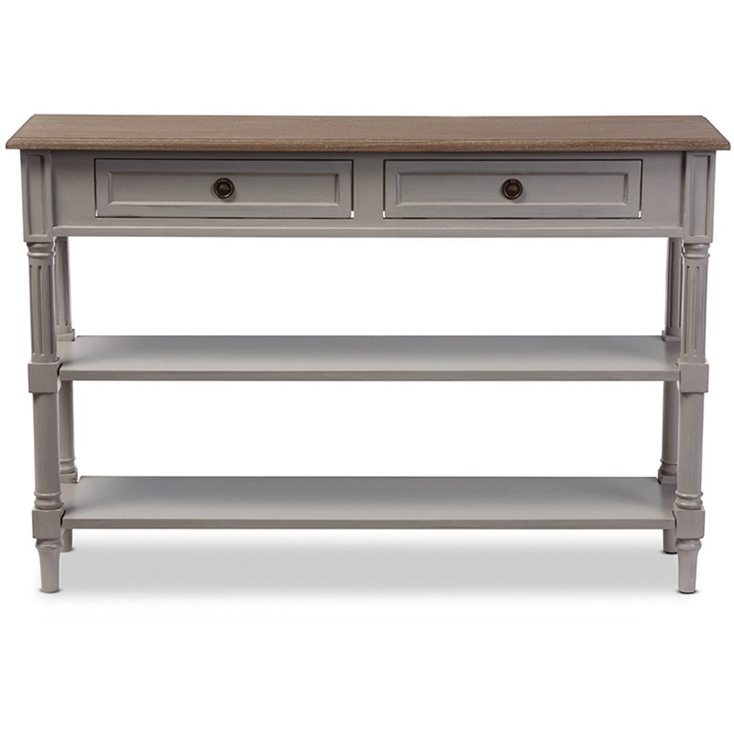 Baxton Studio Edouard French Provincial Style White Wash Distressed Two-tone 2-drawer Console Table Baxton Studio-side tables-Minimal And Modern - 1