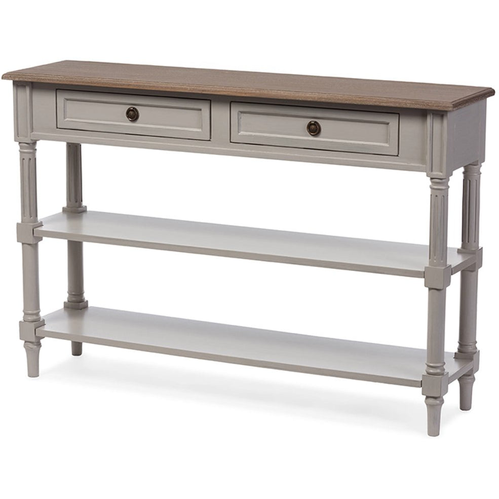 Baxton Studio Edouard French Provincial Style White Wash Distressed Two-tone 2-drawer Console Table Baxton Studio-side tables-Minimal And Modern - 2