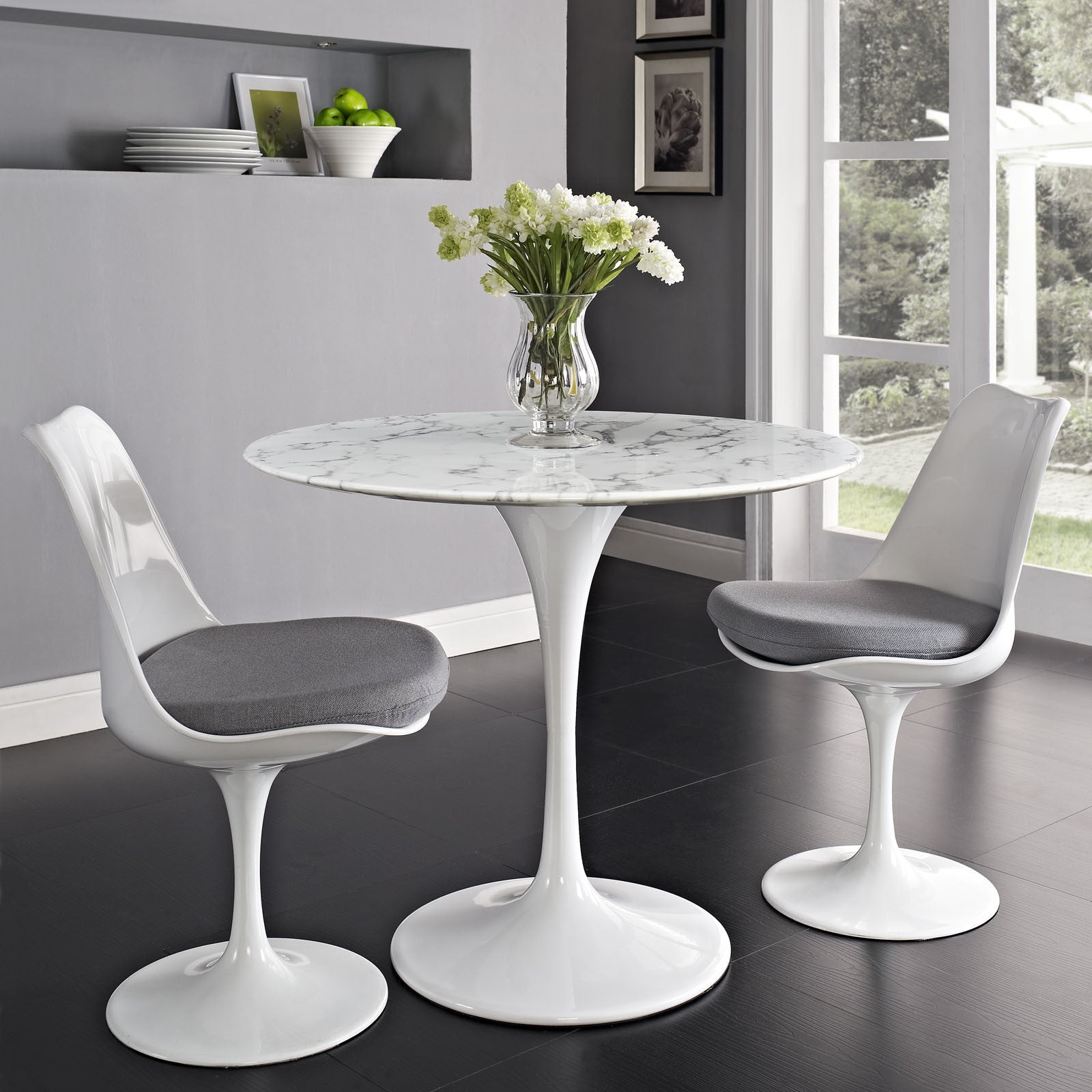 36" Artificial Marble Modern White Circular Dining Table - Eero Saarinen Replica-Minimal & Modern