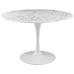 47" Artificial Marble Modern White Circular Dining Table - Eero Saarinen Replica-Minimal & Modern