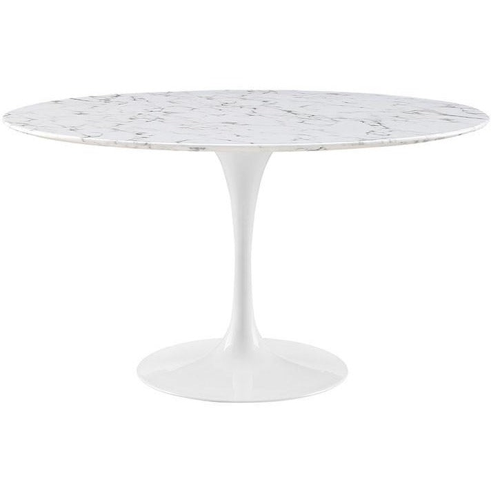 54" Artificial Marble Modern White Circular Dining Table - Eero Saarinen Replica-Minimal & Modern