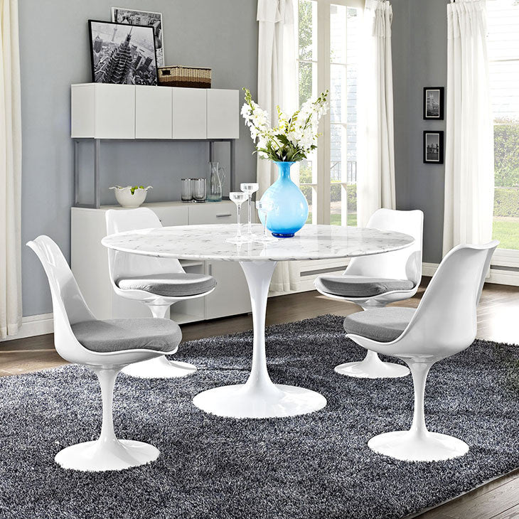 54" Artificial Marble Modern White Circular Dining Table - Eero Saarinen Replica-Minimal & Modern