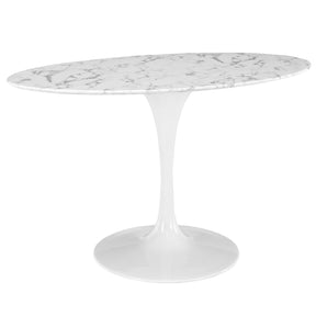 54" Oval-Shaped Artificial Marble Modern White Circular Dining Table - Eero Saarinen Replica-Minimal & Modern