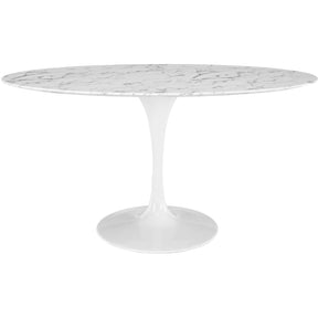 60" Oval-Shaped Artificial Marble Modern White Circular Dining Table - Eero Saarinen Replica-Minimal & Modern